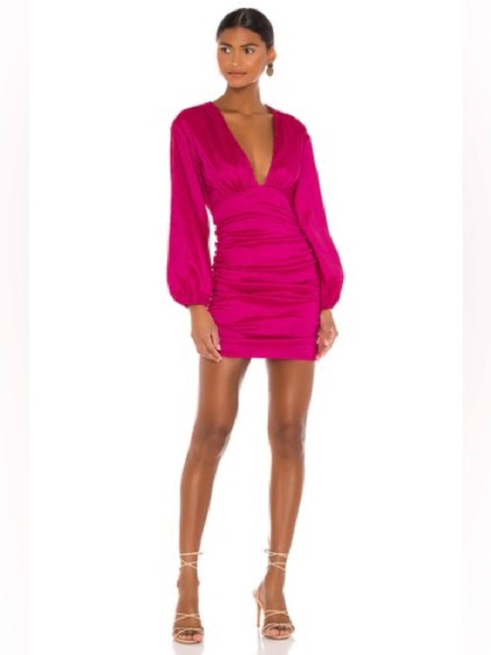 Lovers & Friends Magenta Pink LORENZA MINI DRESS Long Sleeve V-Neck